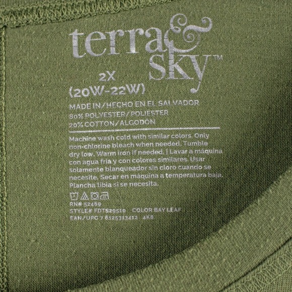 Terra & Sky Women's 2X Olive Green Short Sleeve Tunic Top Plus Size - Picture 2 of 5